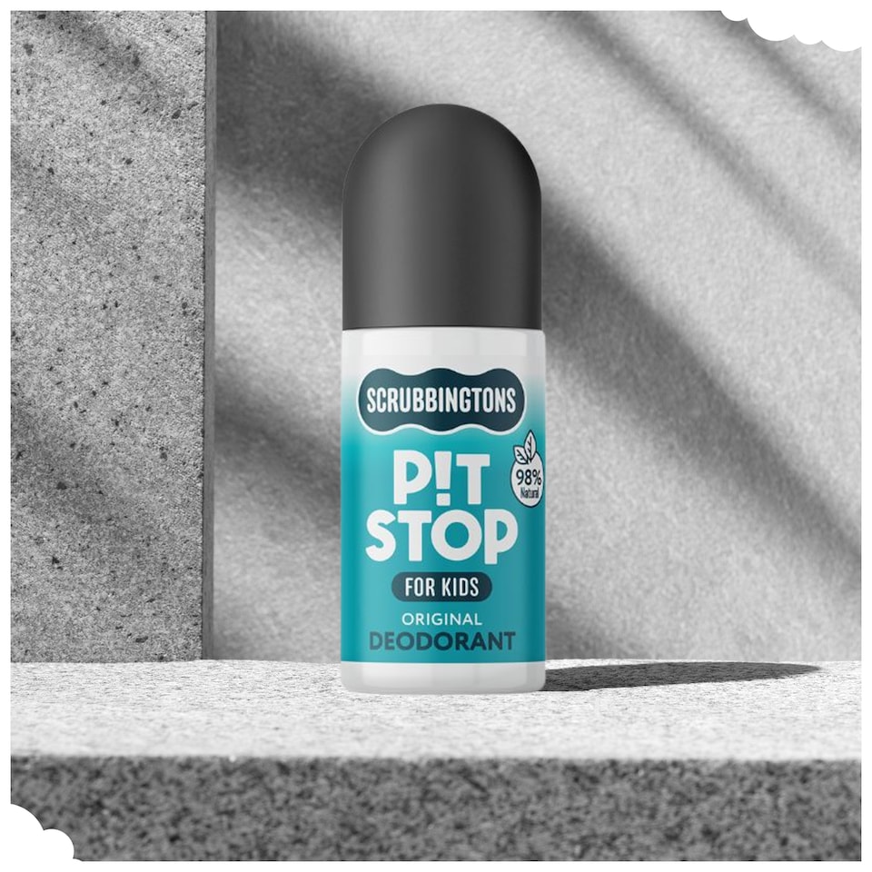 image 1 of Scrubbingtons Pit Stop Kids Deodorant Natural Roll On For Children, Teens Natural Ingredients For Sensitive Skin. Paediatrician approved, Aluminium & Alcohol Free, Original, 75ml