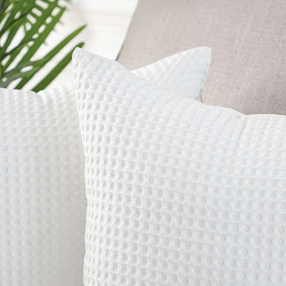 image 1 of Two Pack Waffle Cushion Covers 65 x 65cm - 100% Cotton Grey | Graphite