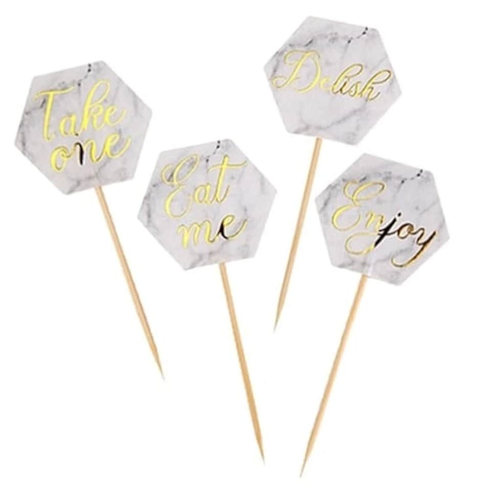 Gold Foil Marble Food Picks - Pack of 20
