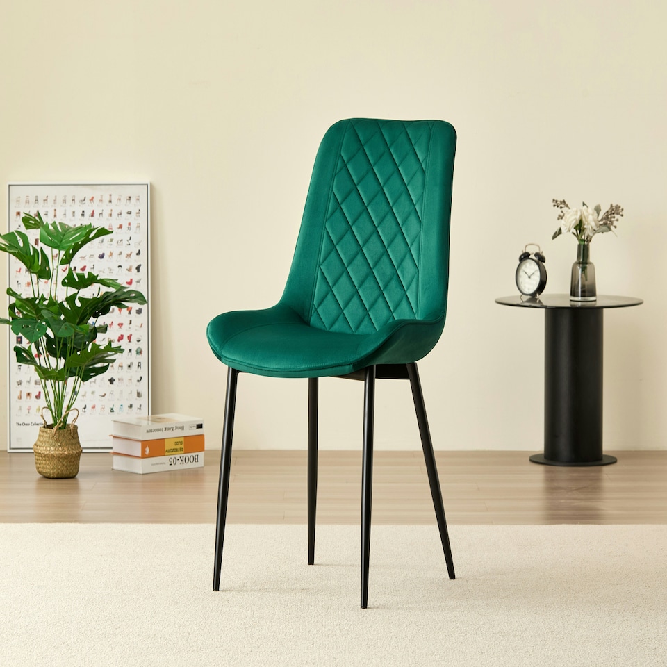image 1 of Miami Dining Table with 4 Amelia Velvet Chairs Green