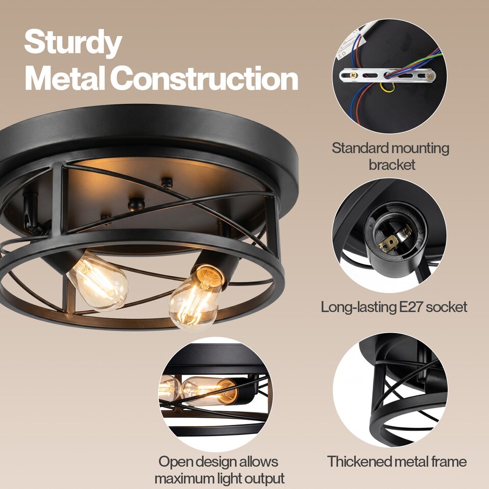 image 1 of Emitto Ceiling Lights E27 Metal Cage 90° Adjustable Heads Kitchen Fixture Black