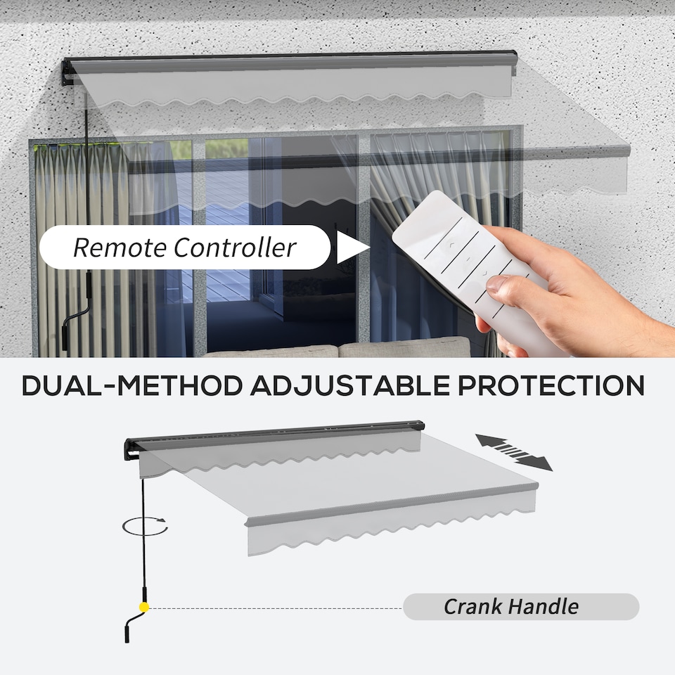 image 1 of Outsunny 3 x 2m Electric Retractable Awning, Aluminium Frame, Light Grey | Grey | 1
