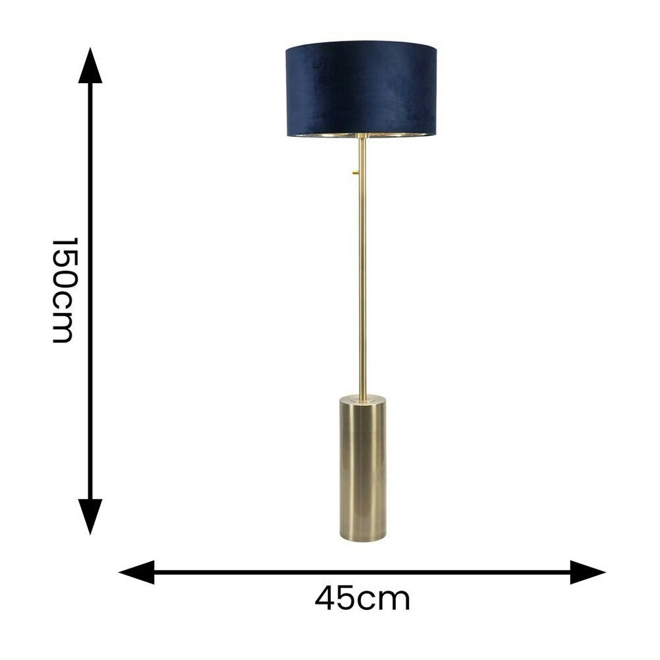 image 1 of ValueLights Lexy Gold Dimmable Floor Lamp with Navy Blue Velvet with Gold Inner Lamp Shade and LED Bulb