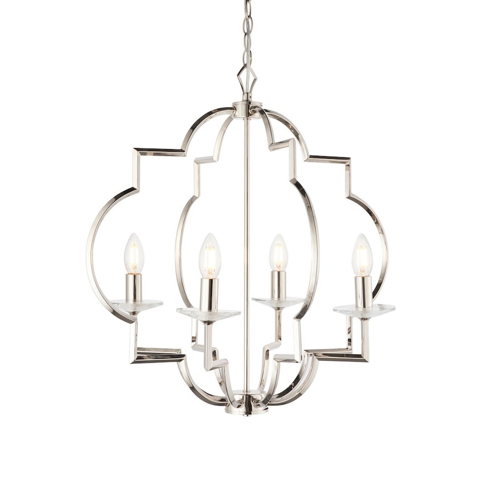 image 1 of Garland 4 Light Ceiling Pendant Polished Nickel & Clear Crystal Glass, E14