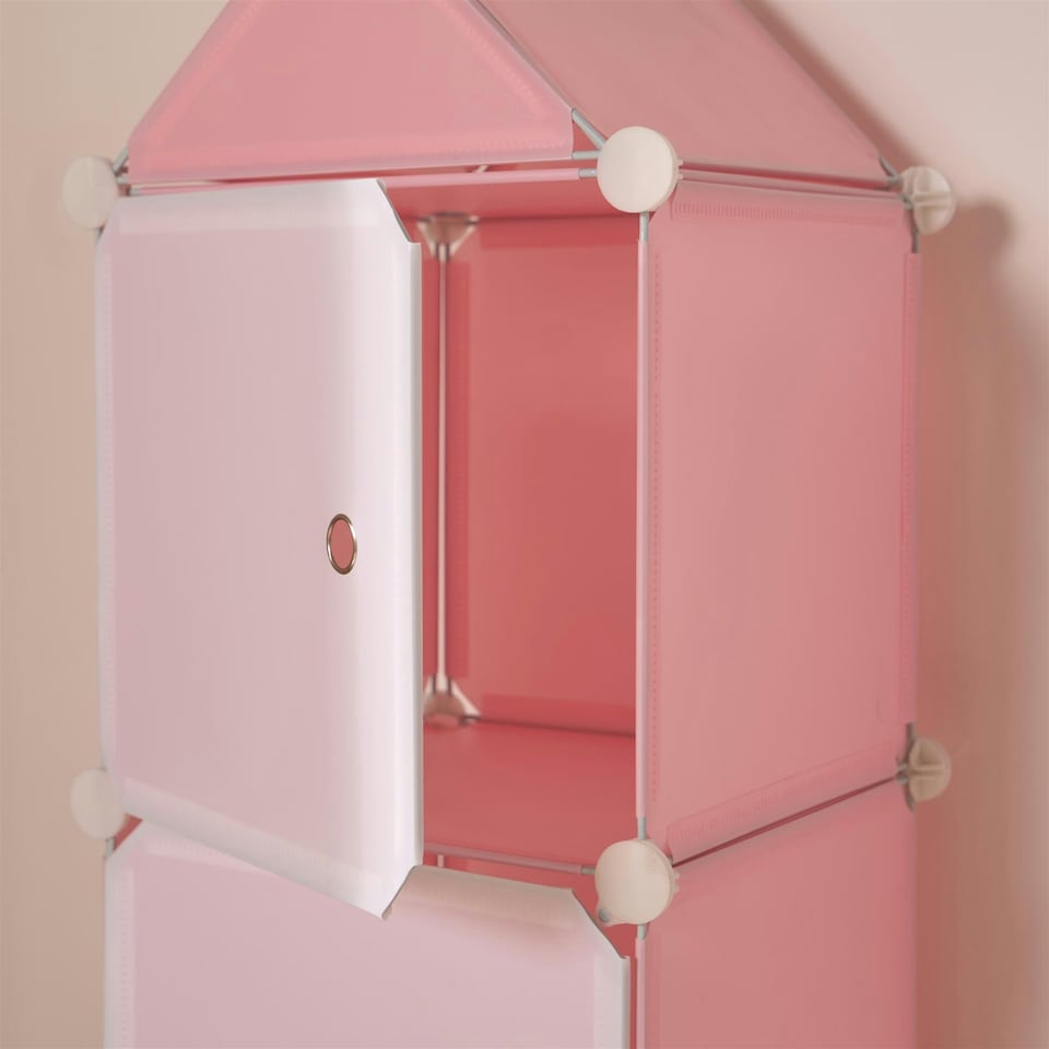 image 1 of OHS Kids Cube Castle Storage Tower Modern Space Saving Clothes Shoes Toys 3 Boxes Organiser Unit Pink