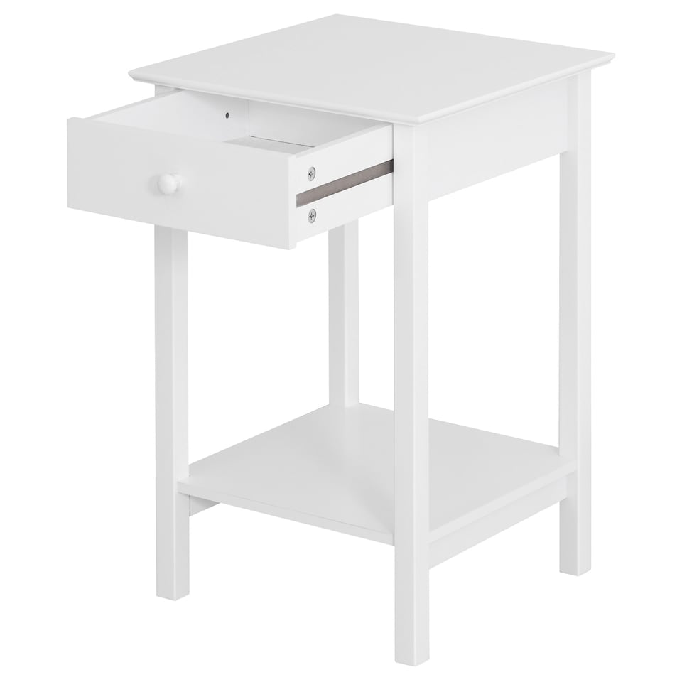 image 1 of HOMCOM White Bedside Table, Wooden Side Table, Nightstand, Bedside Cabinet with Drawer and Storage Shelf for Bedroom and Living Room | White