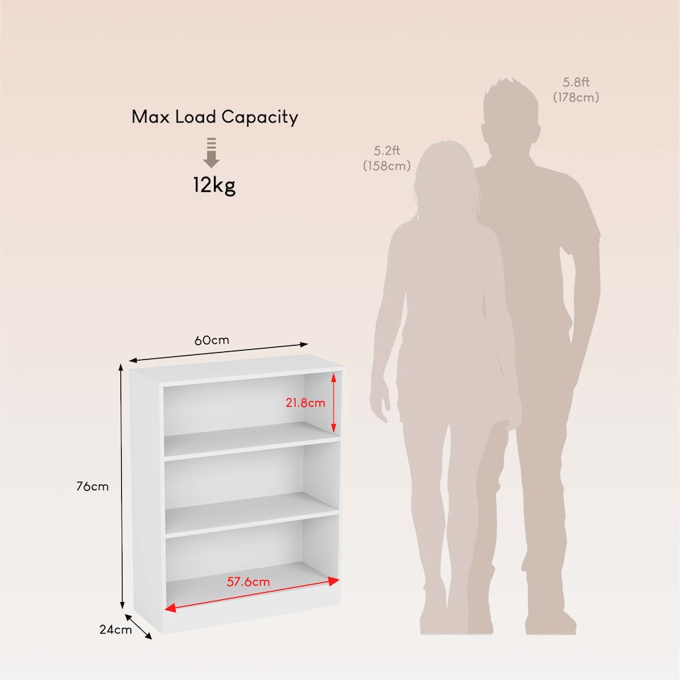 image 1 of Vida Designs Cambridge 3 Tier Low Bookcase Living Room Display Storage Unit - White