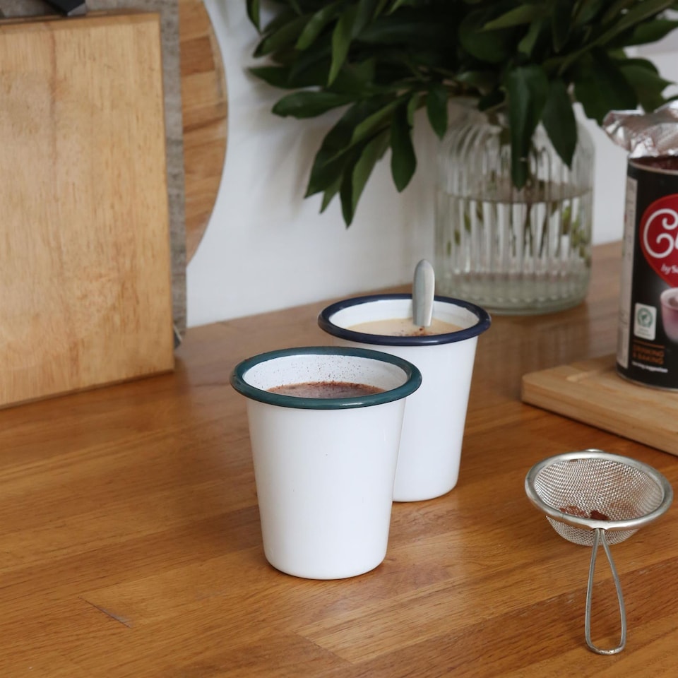 image 1 of Argon Tableware White Enamel Tumblers - 300ml - Green - Pack of 3 | White | Green