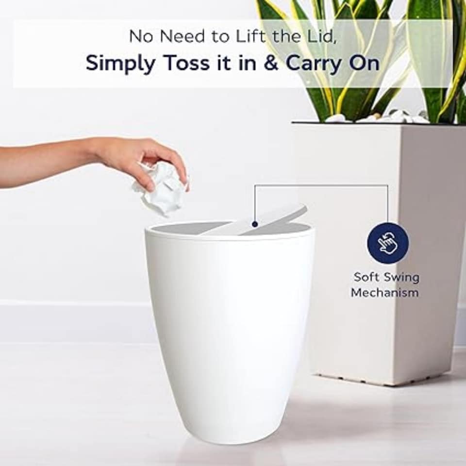 image 1 of Blue Canyon BodanToilet Brush with Ventilated Holder and 12L Compact Swing Lid Waste Bin White