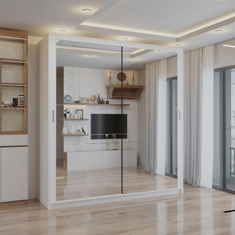 image 1 of Sliding wardrobes 4U Modern Full Mirror Sliding Door Wardrobe Multi Size & Color Options - 120cm White | 120cm