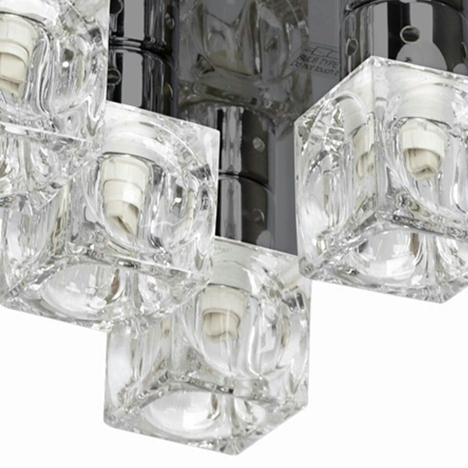 image 1 of ValueLights Pair Of Modern Black Chrome Ice Cube 5 Way Flush Ceiling Lights