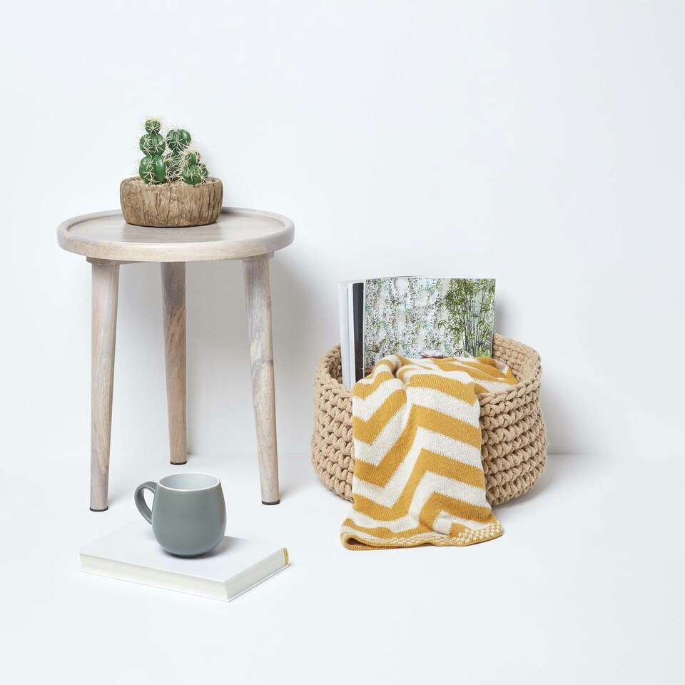 image 1 of Homescapes Linen Cotton Knitted Round Storage Basket - 37 x 21 cm Cream | M