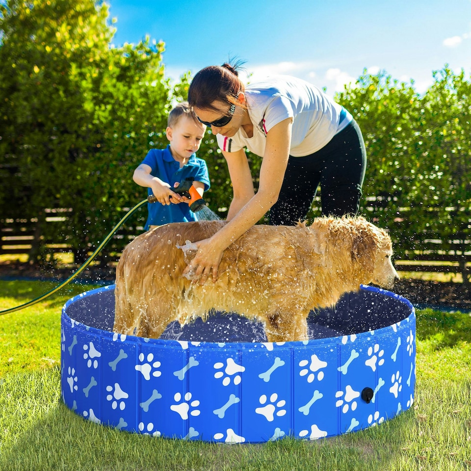 image 1 of PawHut Dog Swimming Pool Foldable Pet Bathing Shower Tub Padding Pool Φ120cm L