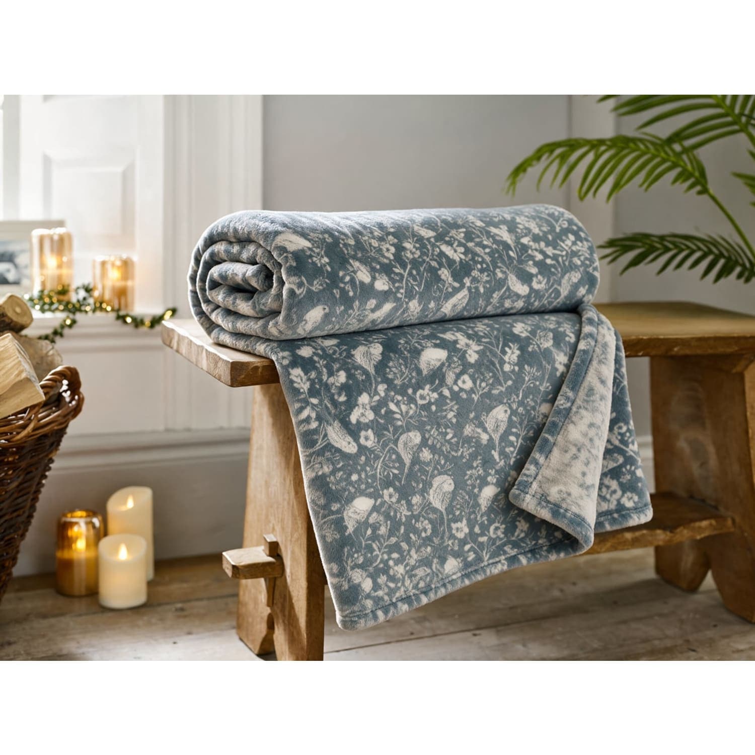 Woodland Bird Slate Fleece Throw