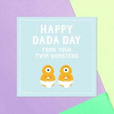 Happy Dada Day Fro Your Twin Monsters Square Greetings Card