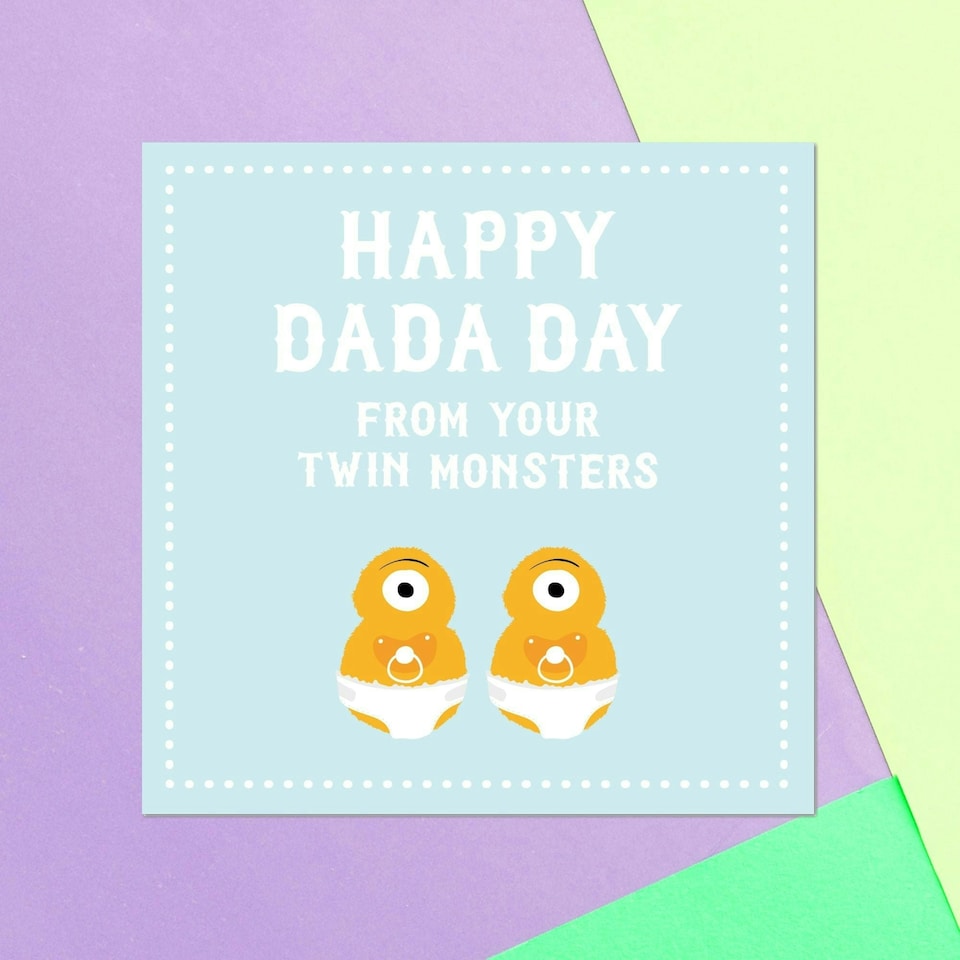Happy Dada Day Fro Your Twin Monsters Square Greetings Card