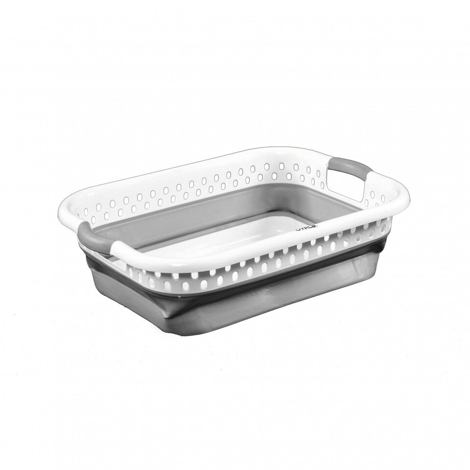 image 1 of Oypla Grey and White - Pop Up Collapsible Plastic Washing Laundry Basket Grey