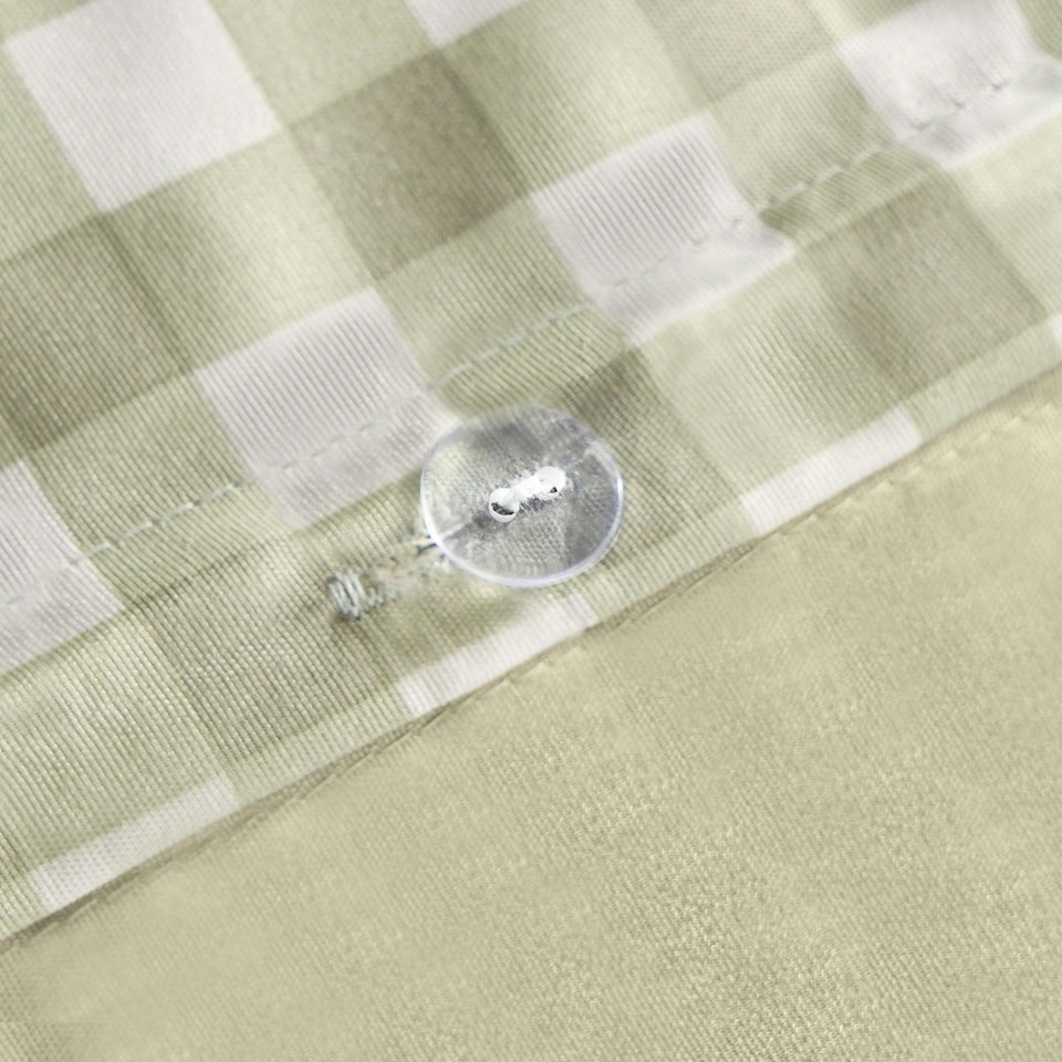 image 1 of OHS Bee Check Reversible Print Duvet Quilt Cover Bedding Set, Double - Sage Green