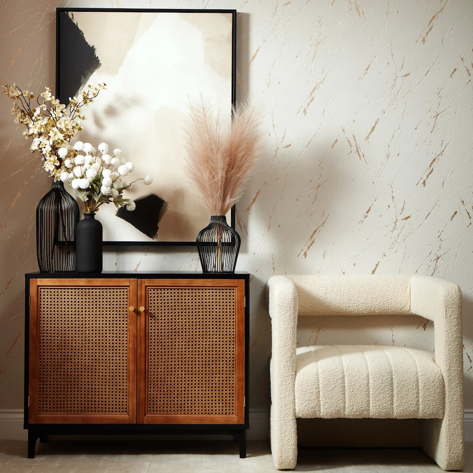 image 1 of Sienna Wallpaper in Ivory and Gold | White | Ivory and Gold | 53cm x 8m