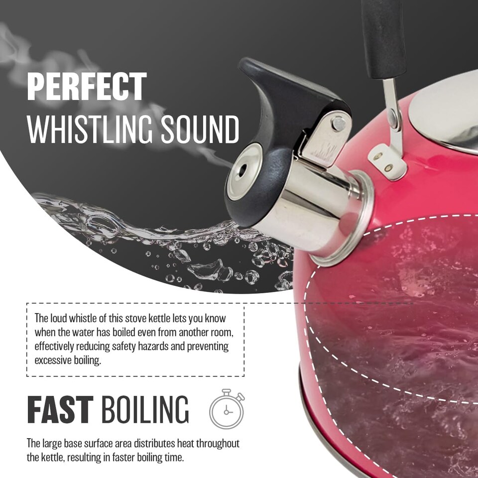 image 1 of 2.5l Stainless Steel Whistling Kettle Camping Stove Top Lightweight Fast Boil Pink