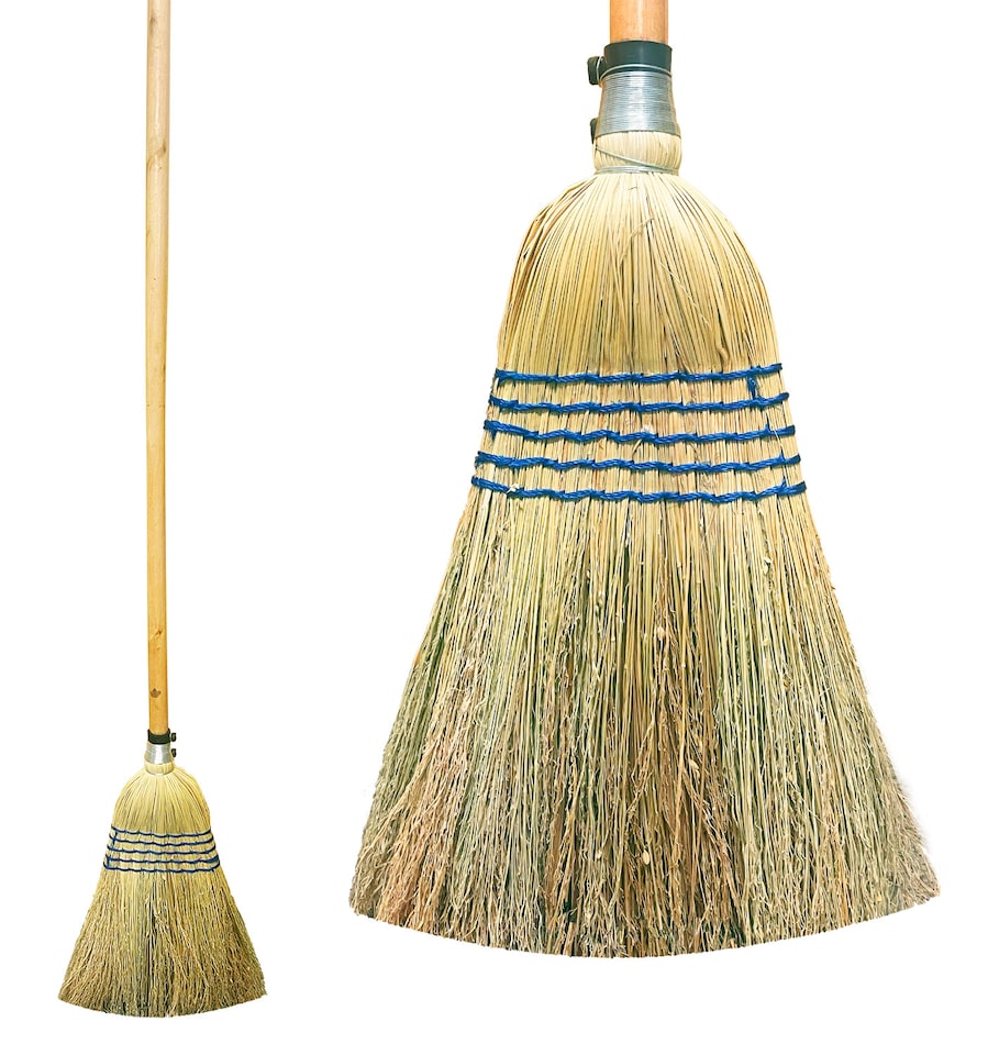 image 1 of Traditional Corn Broom with Natural Straw Bristles Yard Sweeper