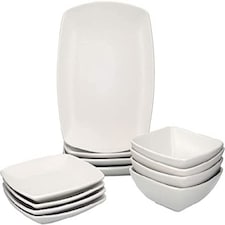 Creative Tops Raven White 12 Piece Dinner Set, Square, Ceramic, Service for 4