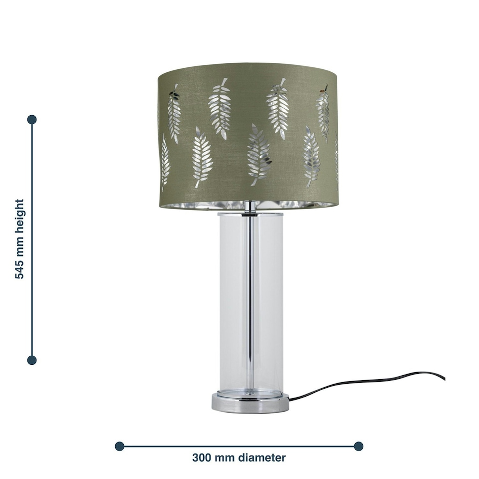 image 1 of Set of 2 Aura - Chrome Table Lamps with Sage Green Fern Shades Chrome | Green