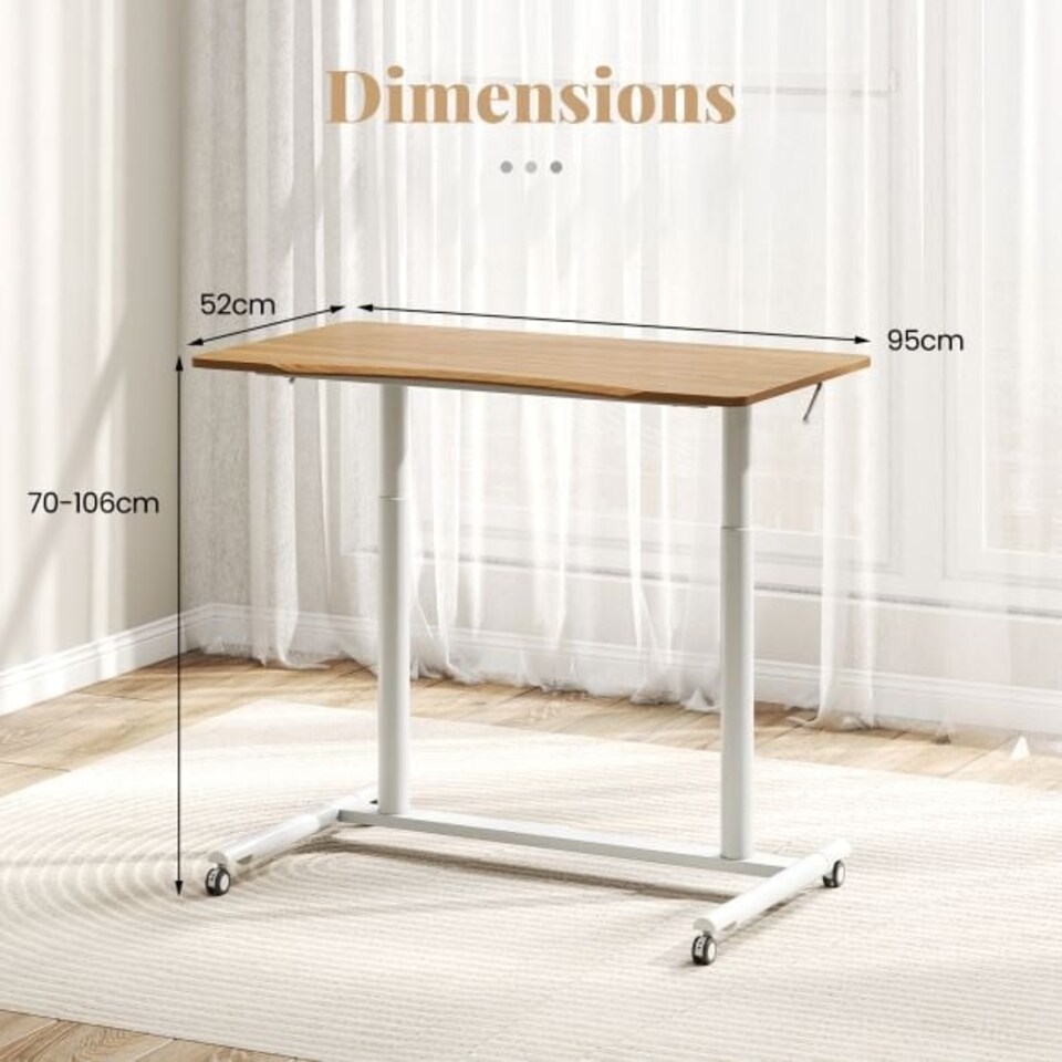 image 1 of COSTWAY Adjustable Height C-Shaped Mobile Standing Desk Natural N/A