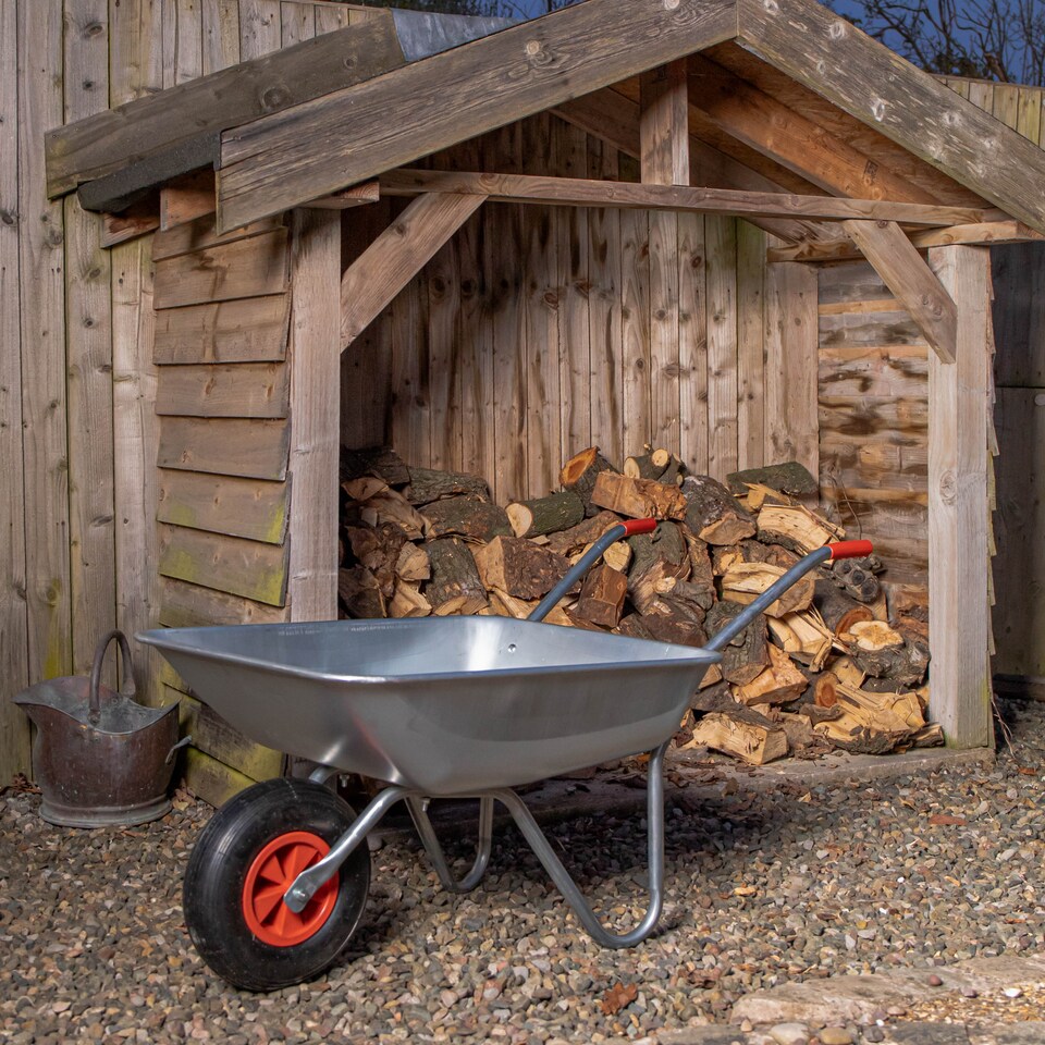 image 1 of Samuel ALEXANDER 65 Litre 60kg Capacity Galvanised Metal Garden Cart Wheelbarrow - Heavy Duty Garden Wheelbarrows with Pneumatic Tyre