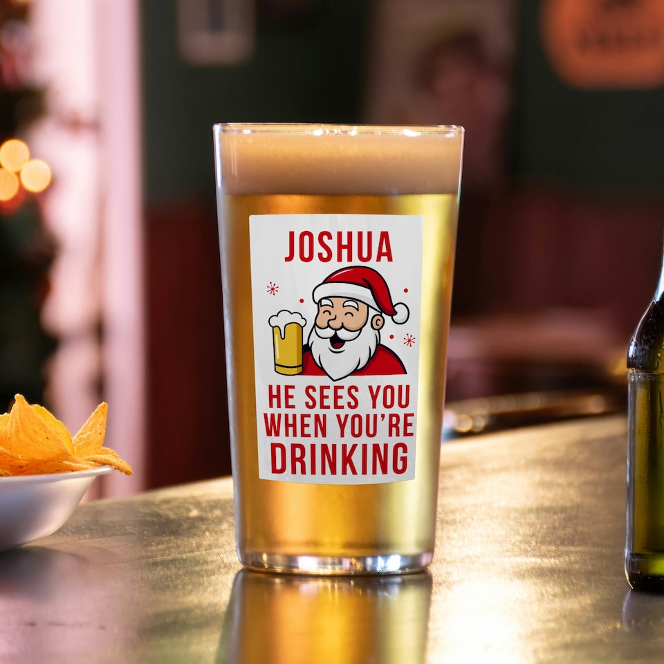 image 1 of Personalised Santa Pun Christmas Beer Glass