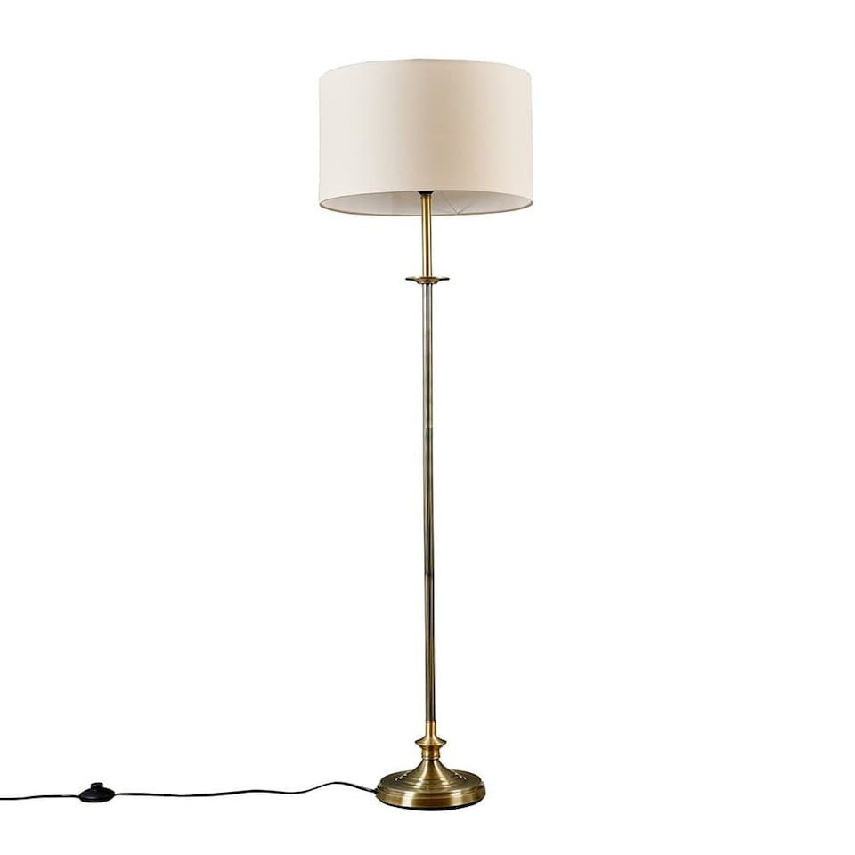 image 1 of ValueLights Traditional Style Antique Brass Sconce Floor Lamp With Beige Shade | Cream