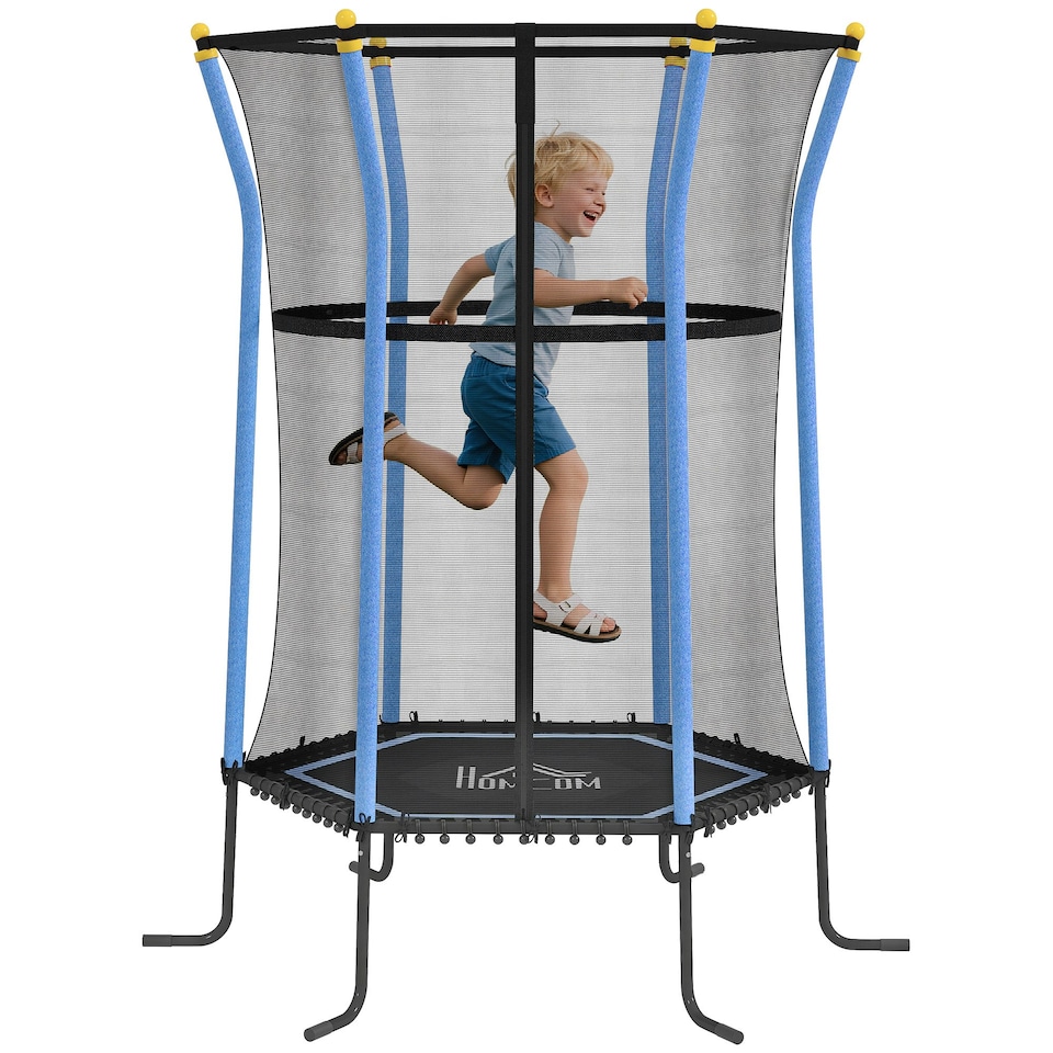 image 1 of HOMCOM 5.4FT Kids Trampoline with Enclosure Indoor Outdoor Blue