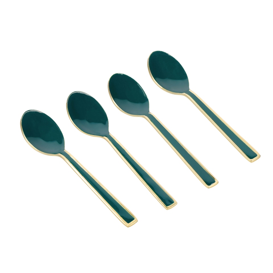 image 1 of Artesà Gold-Plated Emerald Enamel Cutlery, Gift Boxed