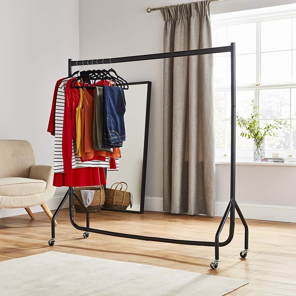 image 1 of House of Home Heavy Duty Clothes Rail 4ft Long x 5ft Tall Black Quality Metal Stand Rack | Black