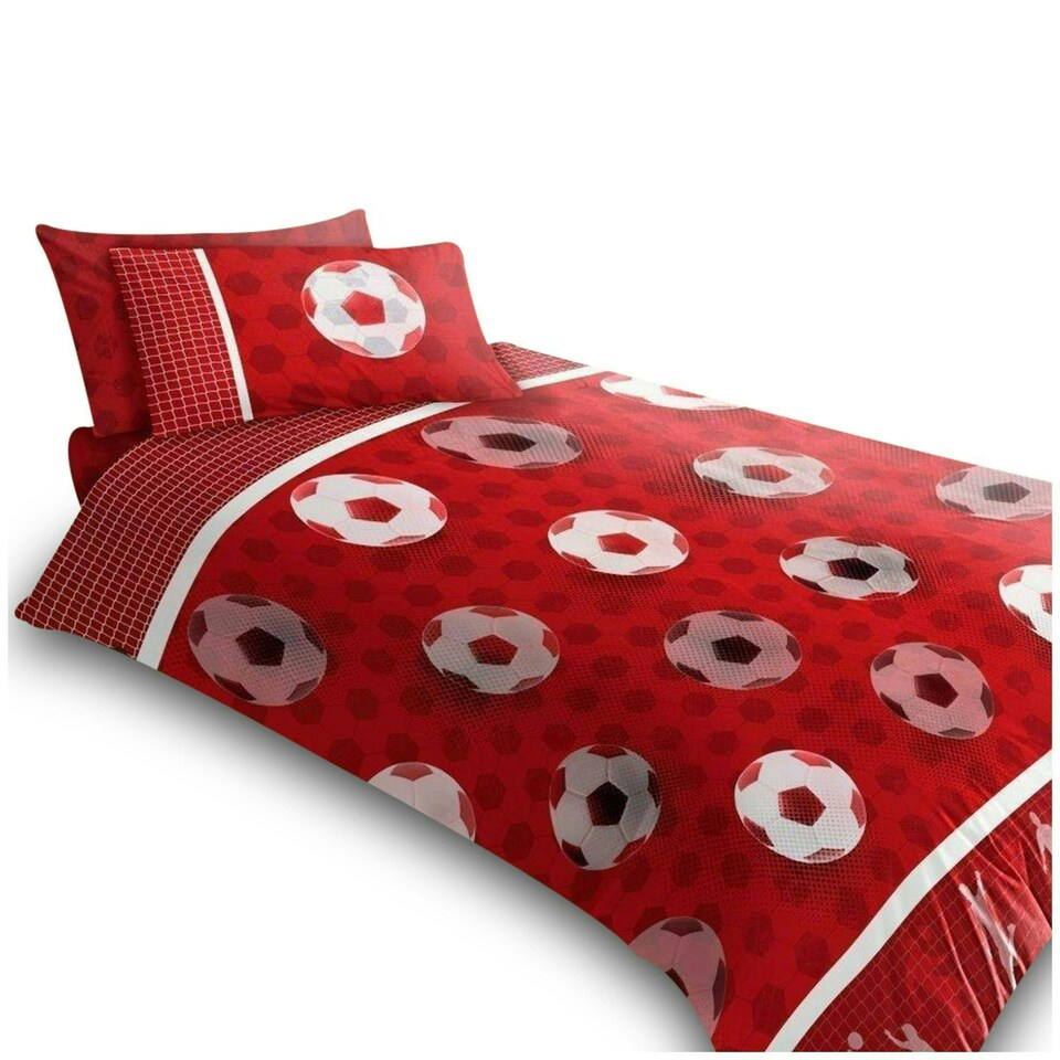 image 1 of VELVETIO Football Goals Duvet Cover Set Soft Polycotton Reversible Kids Beddings Red | Double