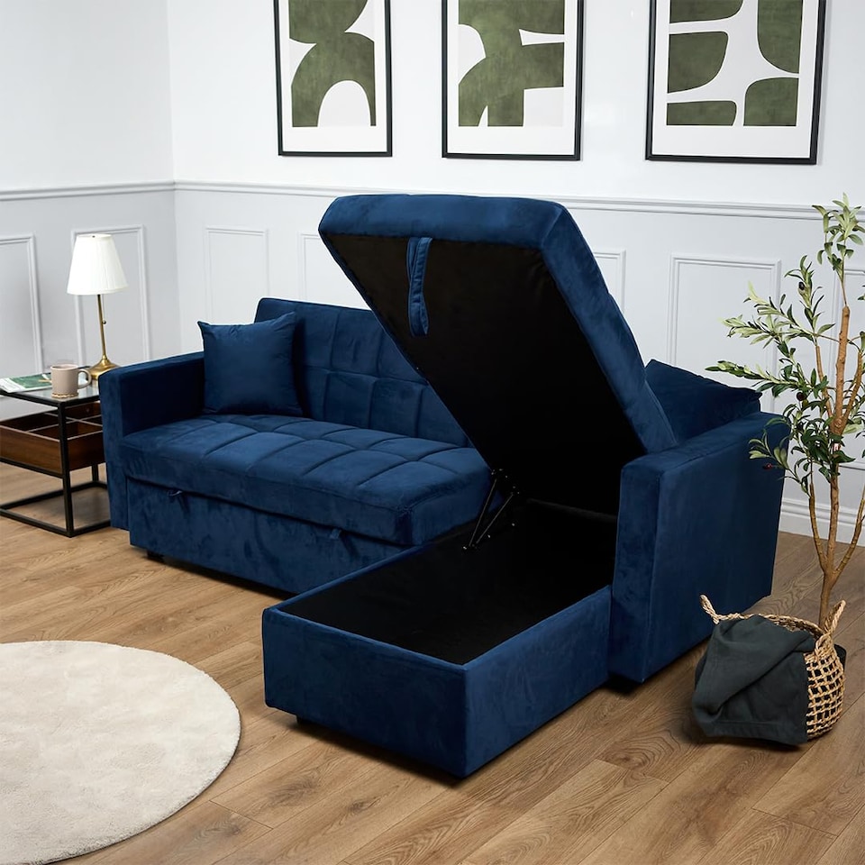 image 1 of Bargainia Milo 3 Seater Velvet Corner Sofa Bed Living Room