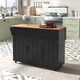 image 10 of VILUXE Mobile Kitchen Island with Foldable Worktop, 2 Drawers, Adjustable Shelves, Towel Rail, Wheels and Solid Wood Feet, Black and Natural