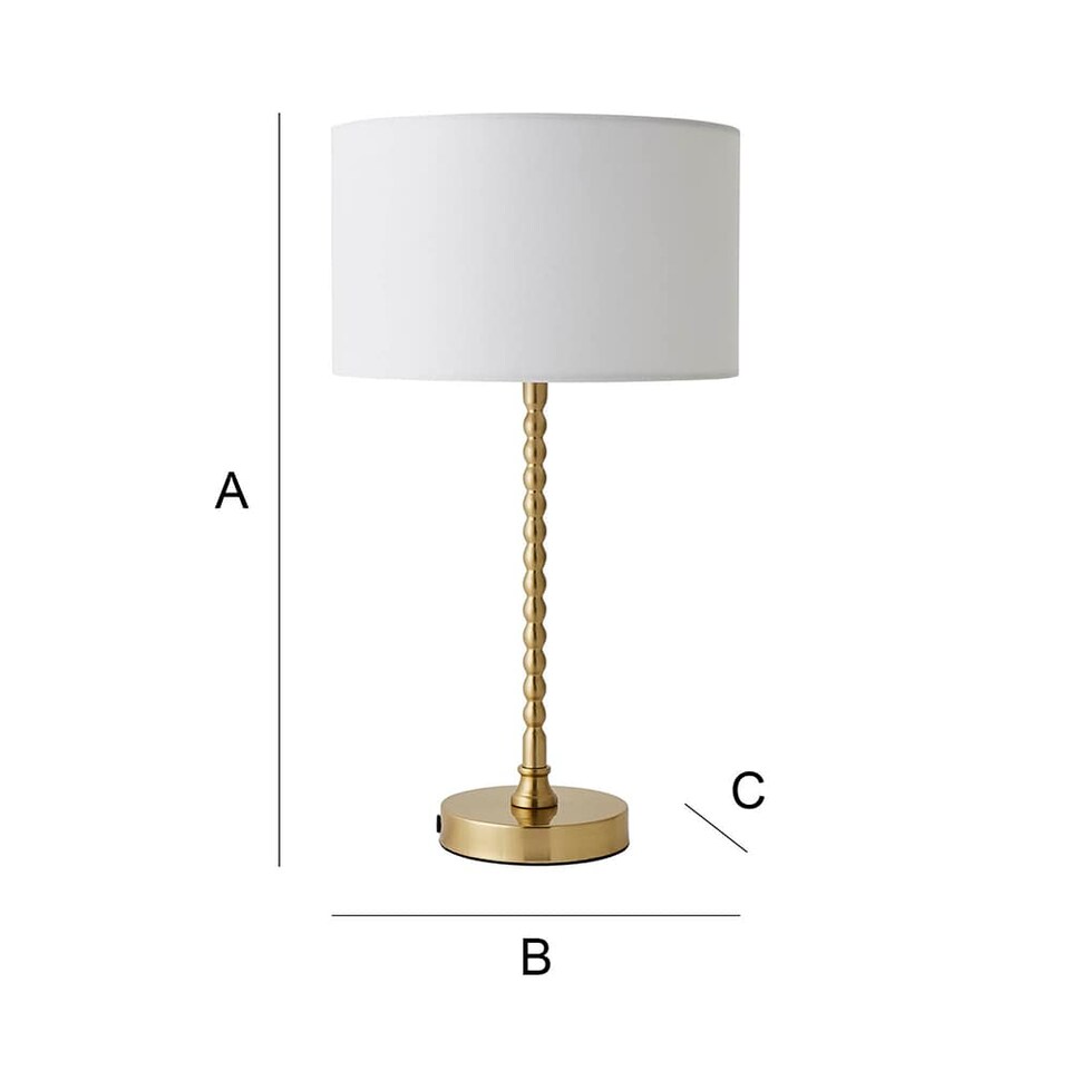 image 1 of ValueLights Maeve White Fabric Drum Lamp Shade Brushed Gold Bobbin Bobble Table Lamp | Gold