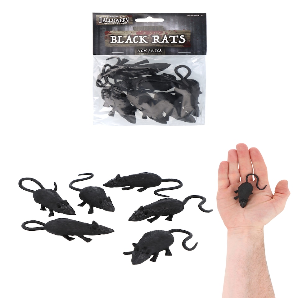Pack of 6 Pieces Halloween Decoration Black Rats