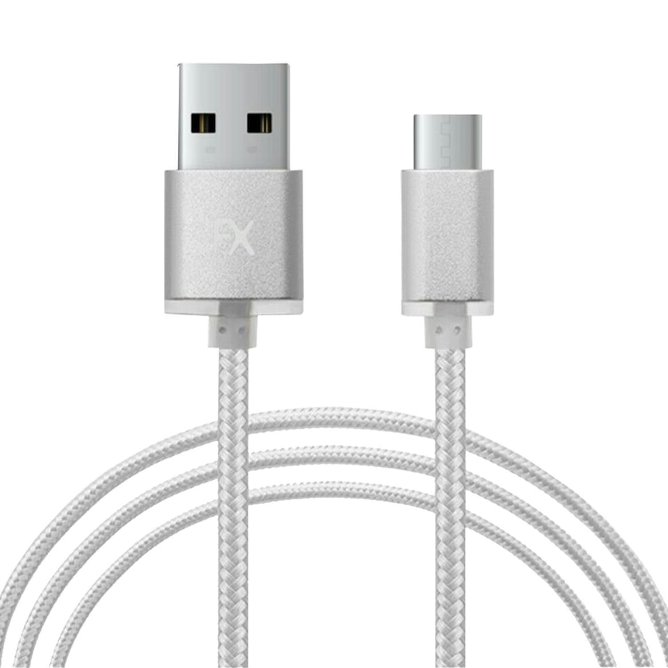 image 1 of FX Nylon Braided USB Data Cable For Type C Smartphone Devices, Silver