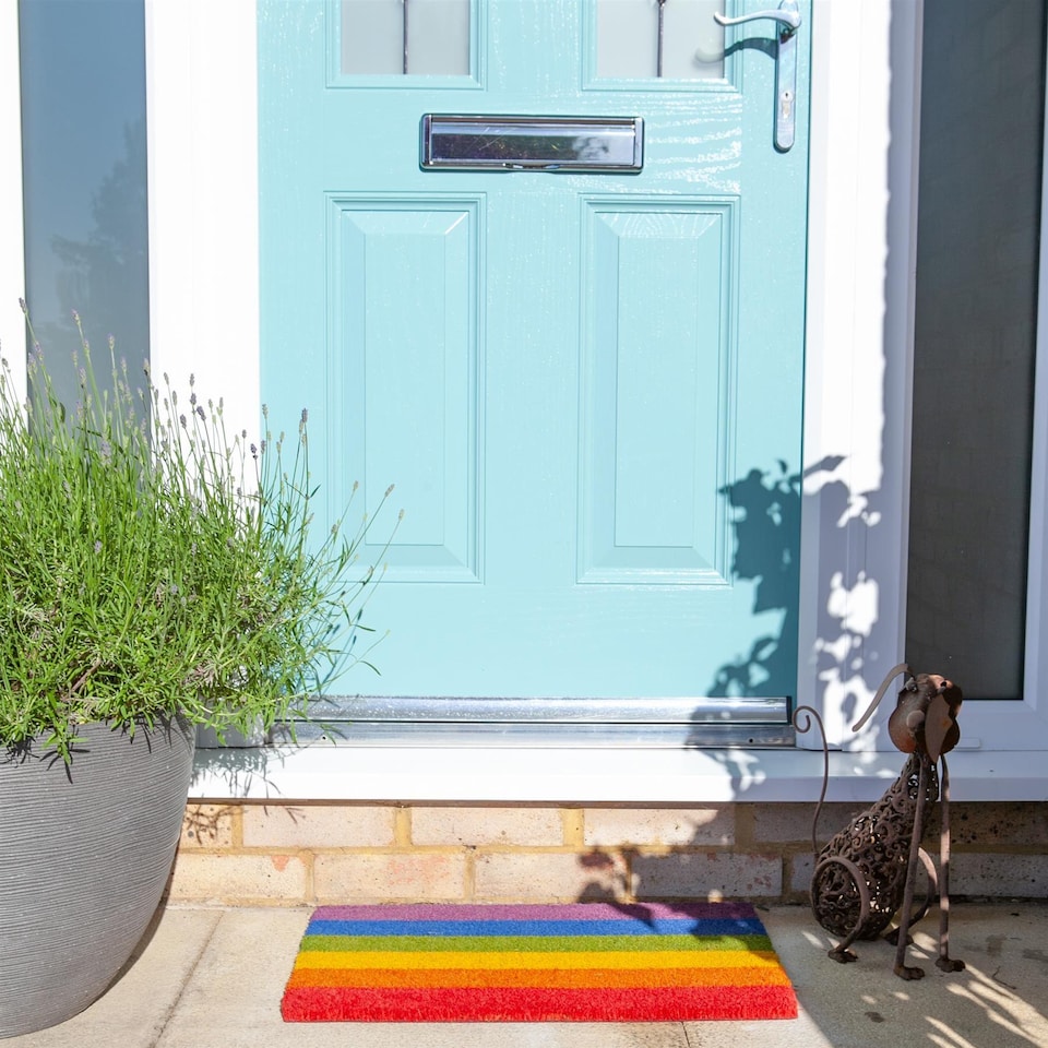 image 1 of Nicola Spring Coir Door Mat - 90 x 60cm - Rainbow - Indoor Outdoor Floor Mat Dirt Trapper Rug Non Slip Backing Doormat