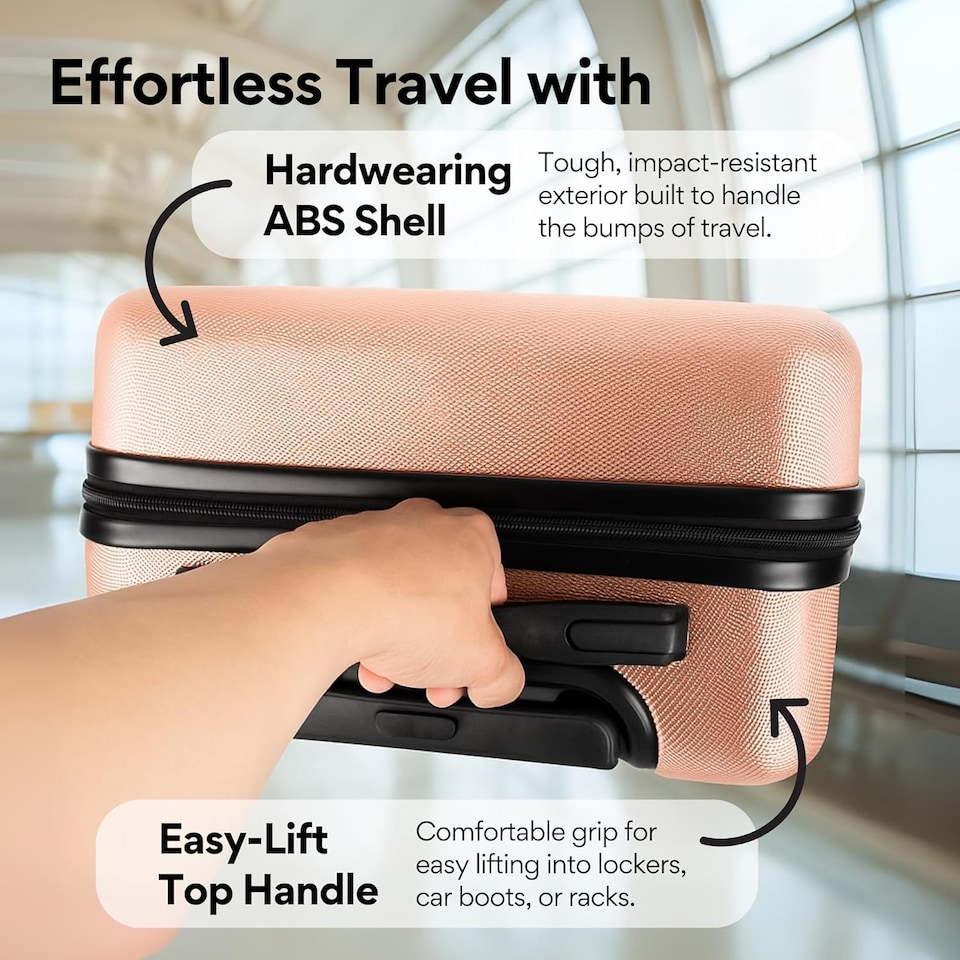 image 1 of Straame 55x40x20 cm Rose Gold Cabin Suitcase, 360° Spinner Wheels