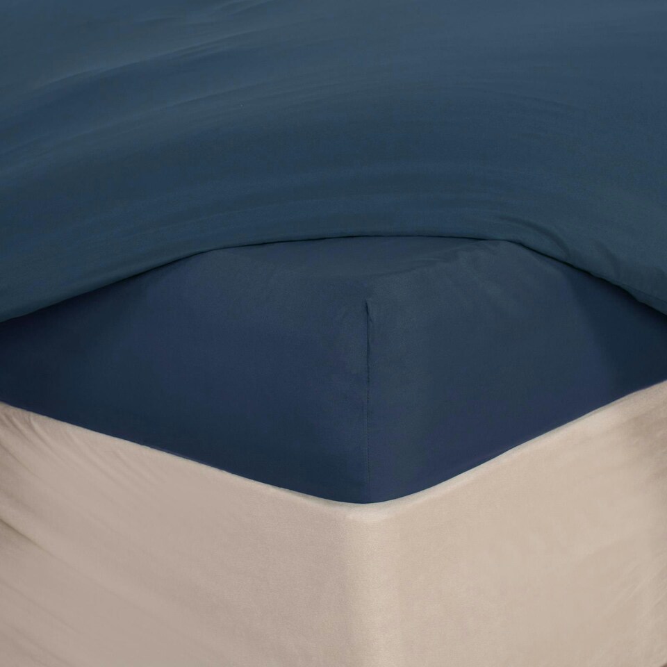 image 1 of OHS Soft Plain Fitted Bed 25cm Deep Elasticated Sheet, Double - Denim Blue