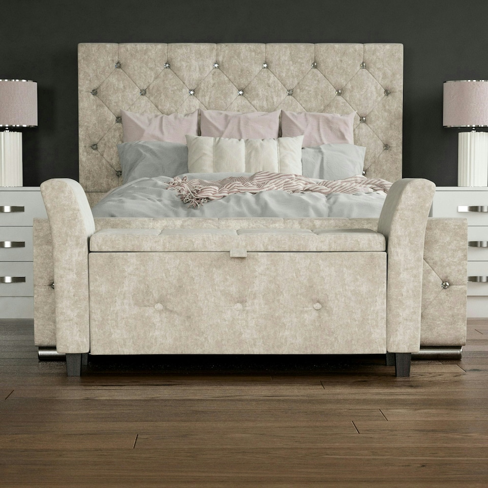image 1 of Vida Designs Seville Storage Ottoman Bedroom Hallway Chest Bench, Crushed Velvet Champagne Gold | Crushed Velvet Champagne