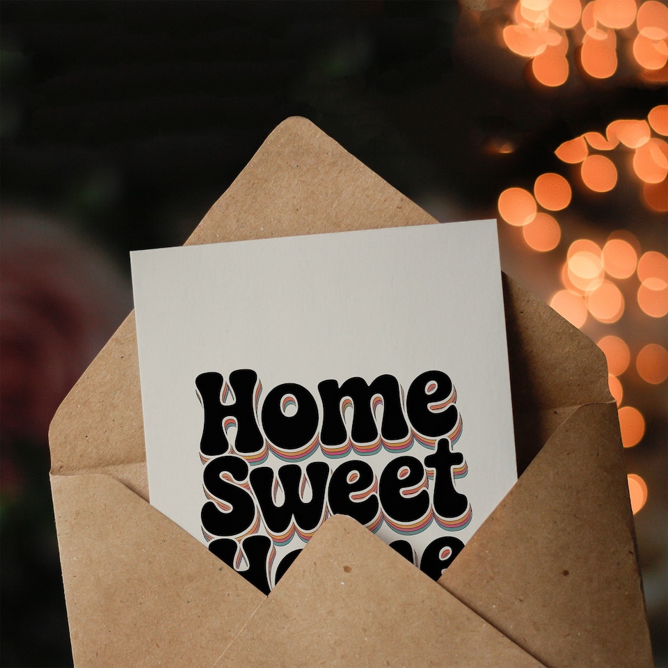 image 1 of Home Sweet Home Retro Rainbow Font Typography Housewarming Greeting Card
