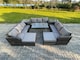 image 1 of Fimous Rattan Garden Furniture Set 11 Seater Patio Outdoor Lounge Sofa Set with 2 Side Tables Rectangular Dining Table 2 Big Footstool Dark Grey Mixed