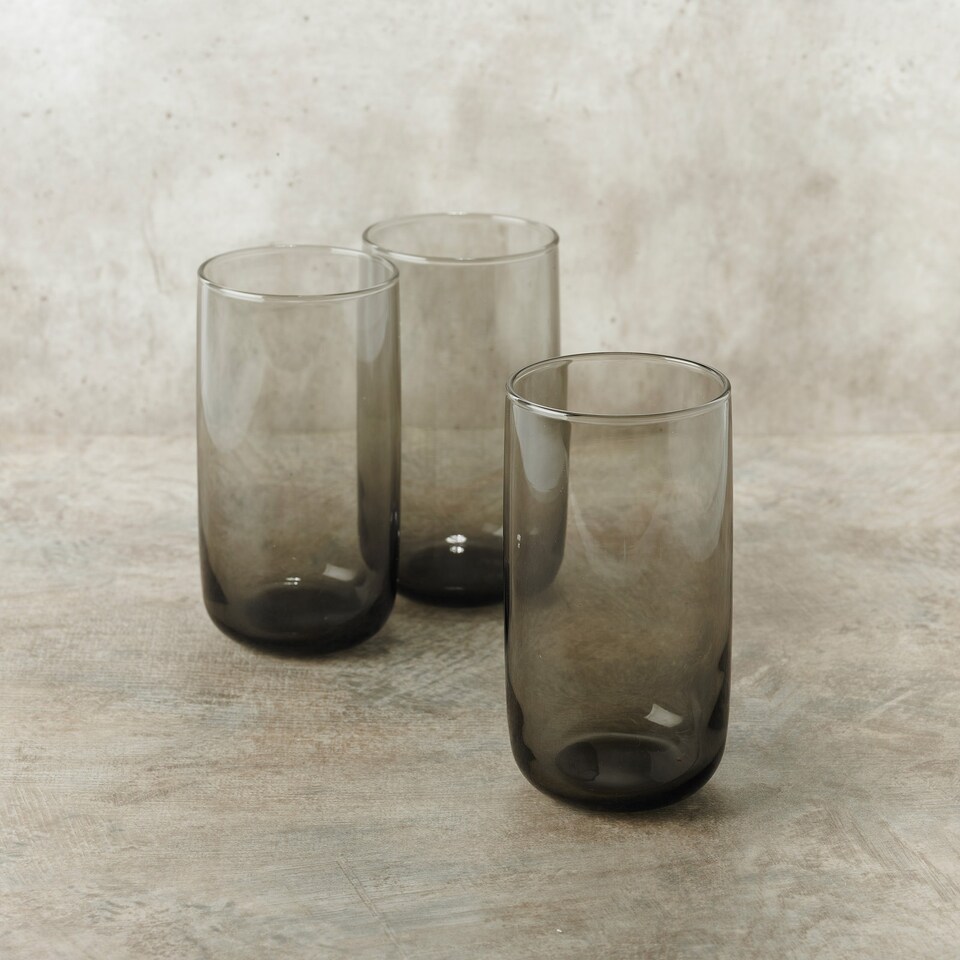 image 1 of Modern Drinking Coloured Glasses Water Dining Juice Tumbler | Clear | Dark Grey 365ml | Set of 6