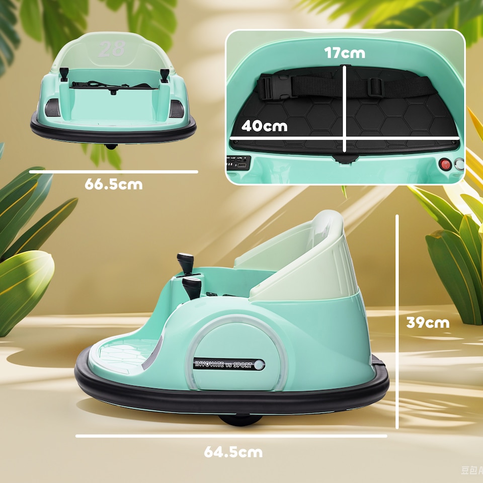 image 1 of AIYAPLAY 360 Rotation 12V Kids Bumper Car w Remote Control | Green