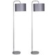 image 2 of First Choice Lighting Set of 2 Chrome Arched Floor Lamps with Grey Glitter Shades Chrome | Grey