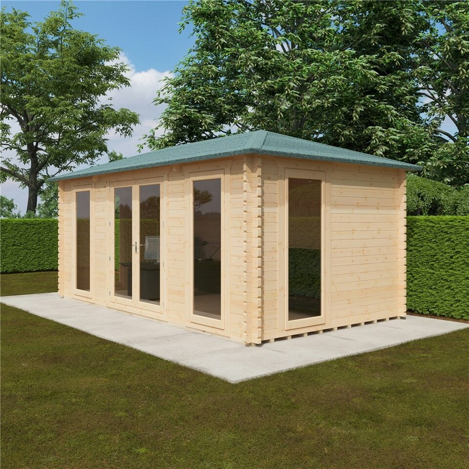 image 1 of 20ft x 10ft (5950mm x 2982mm) Horsforth "The Brooklyn" 44mm Log Cabin With 4 Opening Windows
